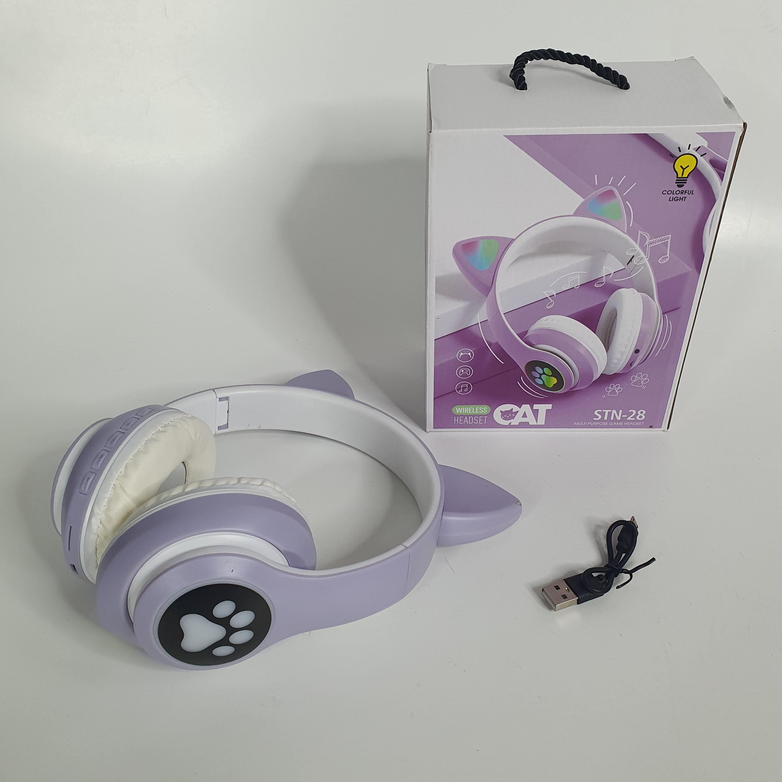 Наушники CAT STN-28 Bluetooth с кошачьими ушками Сиреневый