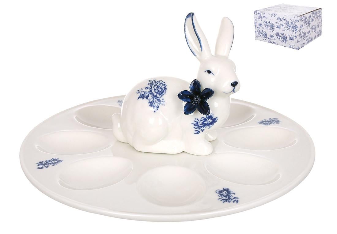 Блюдо BonaDi с фигуркой кролика Английская Роза фарфоровое 235 мм для 8 яиц (158-005)