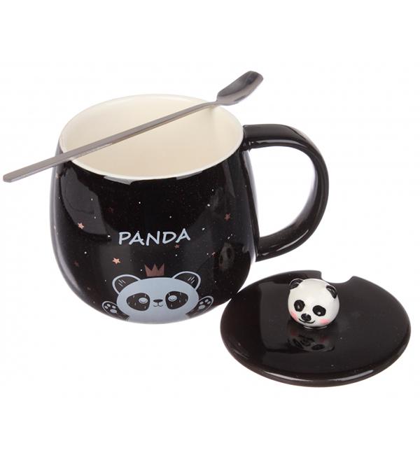 Чашка керамическая Panda с ложечкой и крышечкой 310 мл (514028)