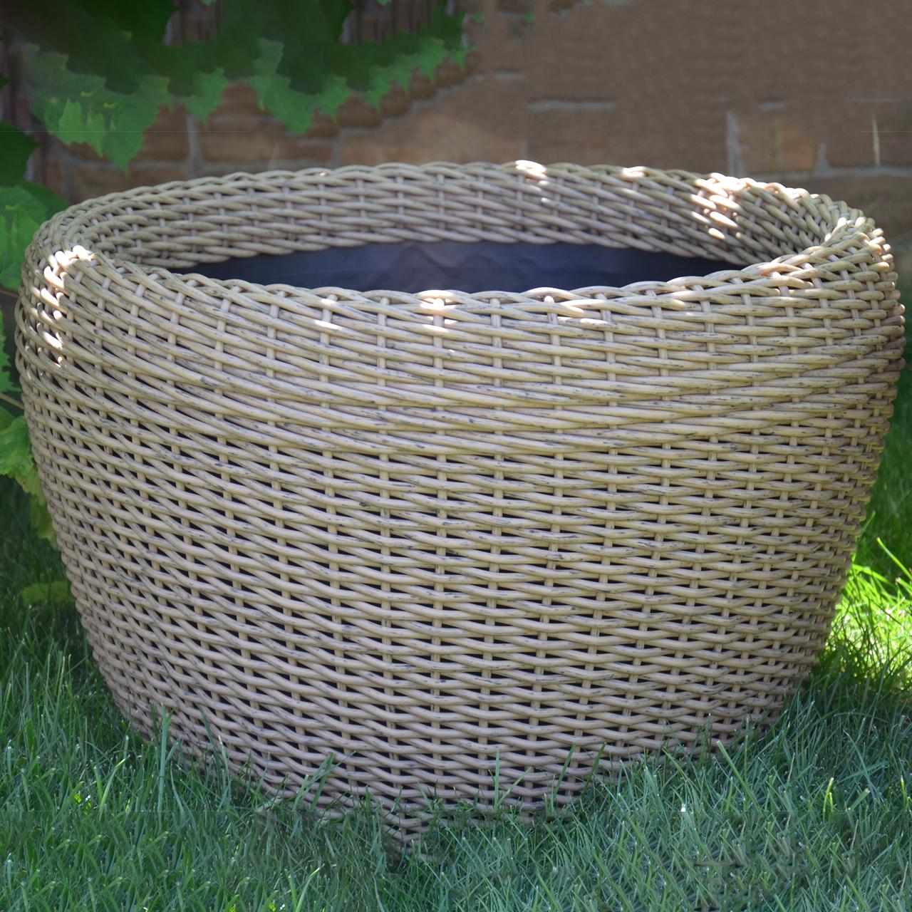 Кашпо велике для рослин та квітів з штучного ротангу/ручної роботи 45 л Світле дерево (12343574) - фото 4