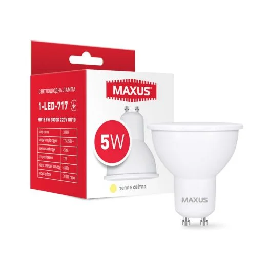 Лампа светодиодная Maxus 1-LED-717 MR16 5W 3000K 220V GU10 (22049202)
