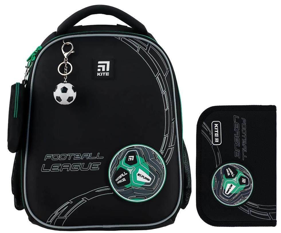 Рюкзак школьный каркасный Kite Education Football с пеналом (204755)