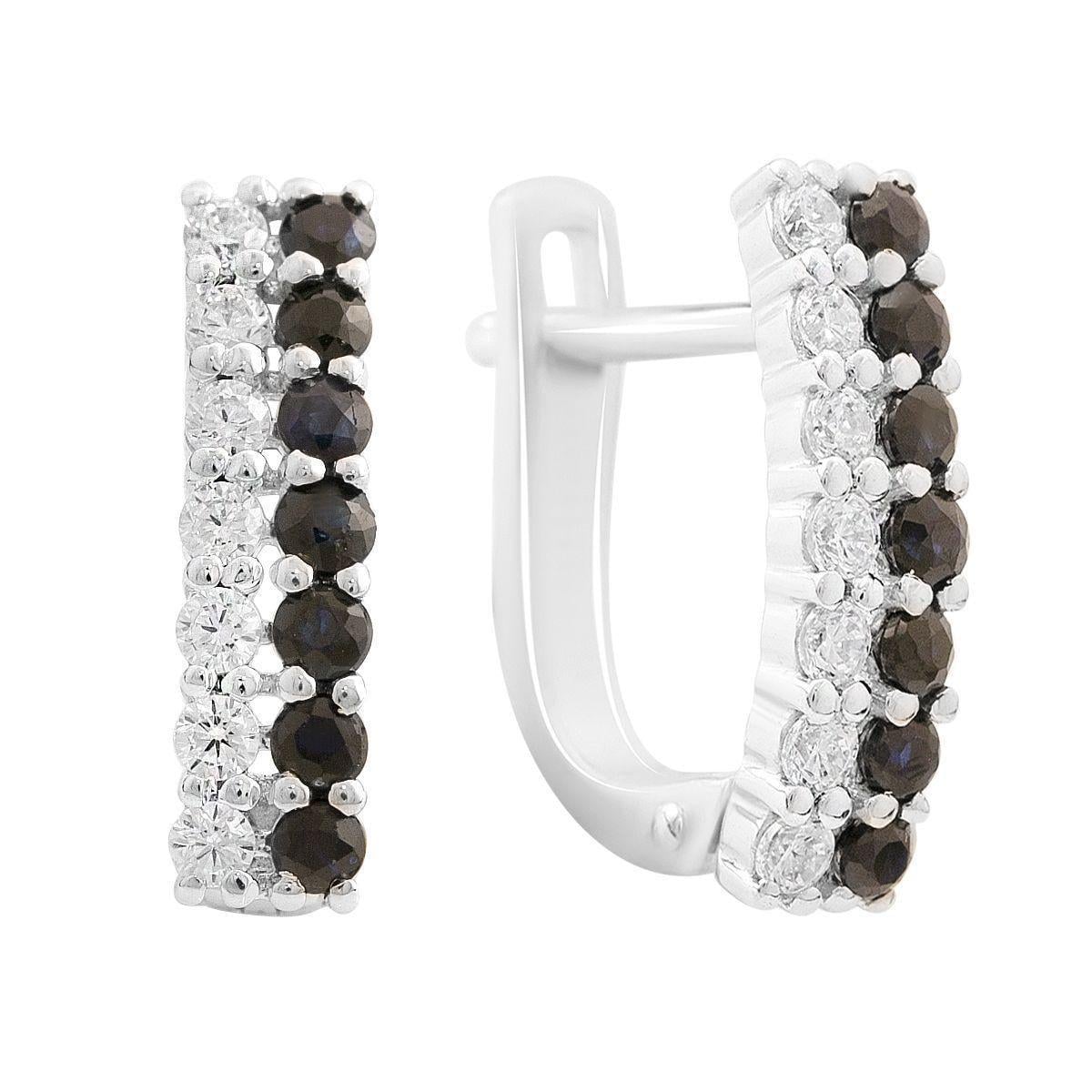 Серьги серебряные LoveR с натуральным сапфиром и прозрачными фианитами в прямоугольной форме