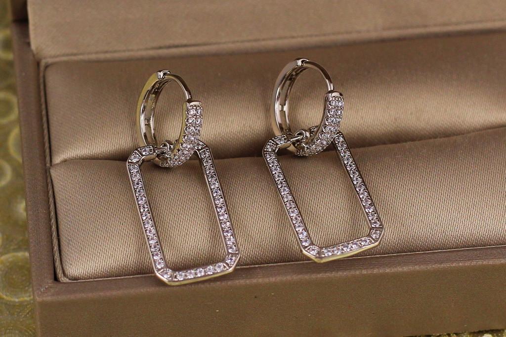 Серьги Xuping Jewelry Прямоугольные ободки с камешками в кольцах 3 см Серебристый (2147933145)