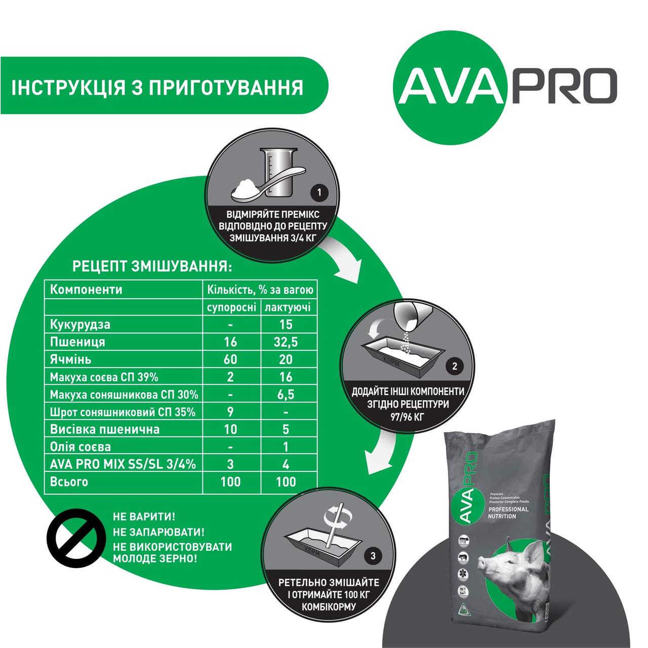 Премікс для свиноматок супоросних та лактуючих Ava Pro 3/4% 25 кг (17) - фото 3