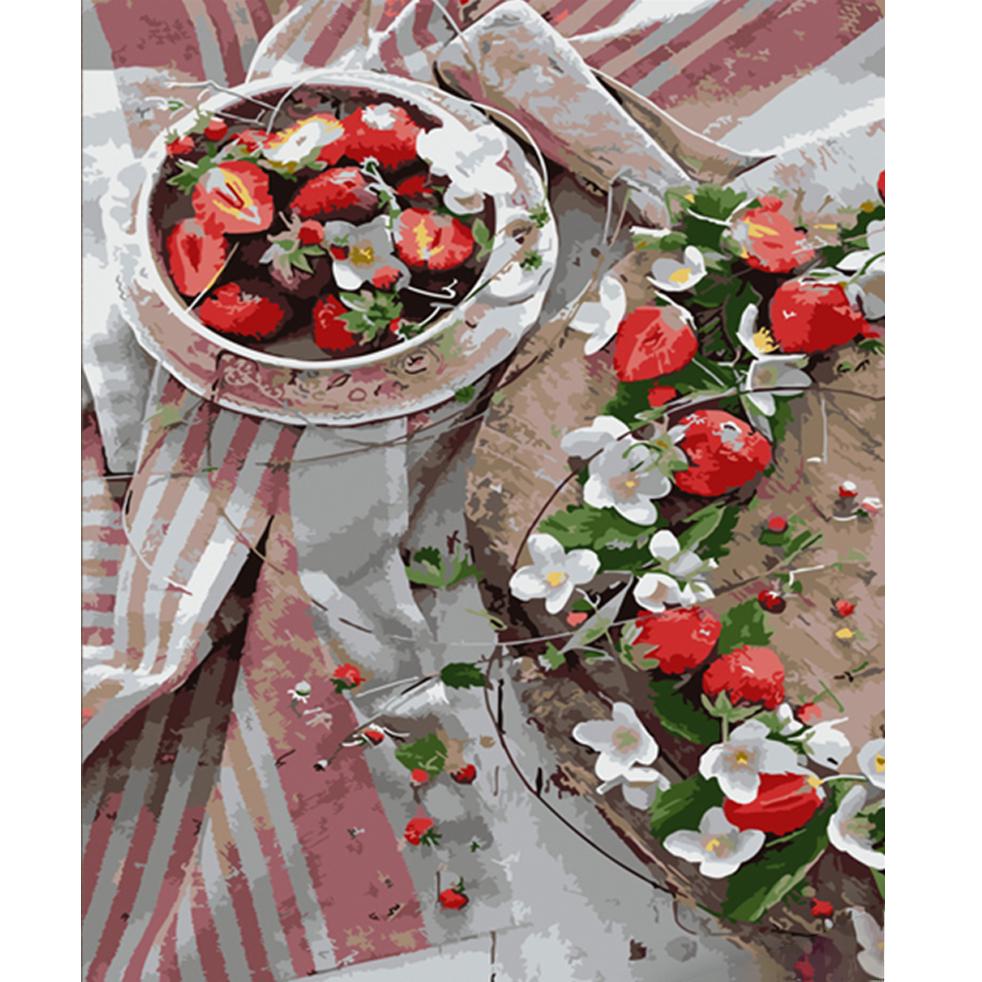 Картина по номерам Strateg Премиум Земляничное чаепитие 40х50 см (HH028)