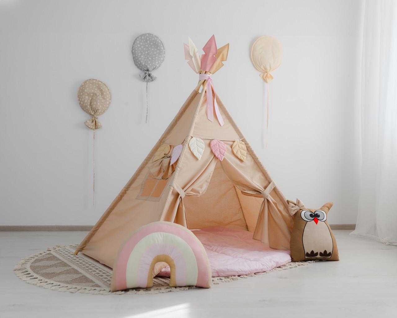 Вігвам для дітей Пані Сова з об'ємним килимком 150 см з 2 подушками - фото 2 Вігвам для дітей Пані Сова з об'ємним килимком 150 см з 2 подушками - фото 2