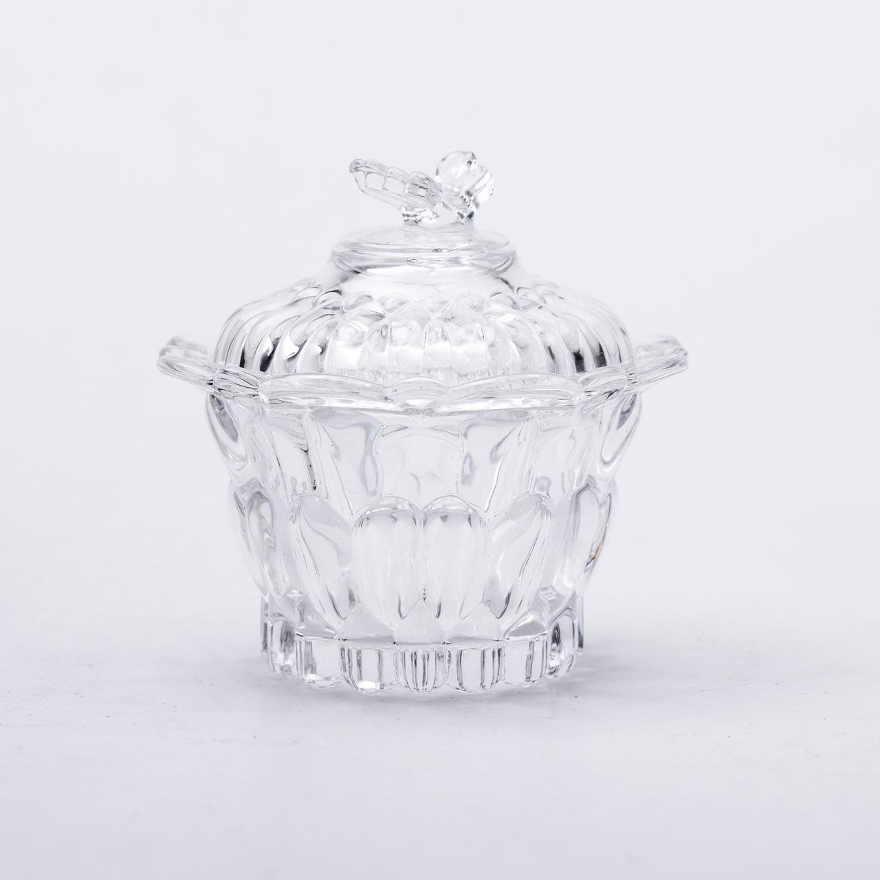 Сахарница стеклянная круглая с крышкой 9 см Прозрачный (6977) - фото 3