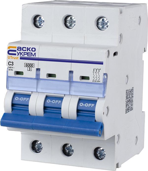 Автоматический выключатель модульный АСКО-УКРЕМ UTrust 3р 3А С 6 kА (A0010210074)
