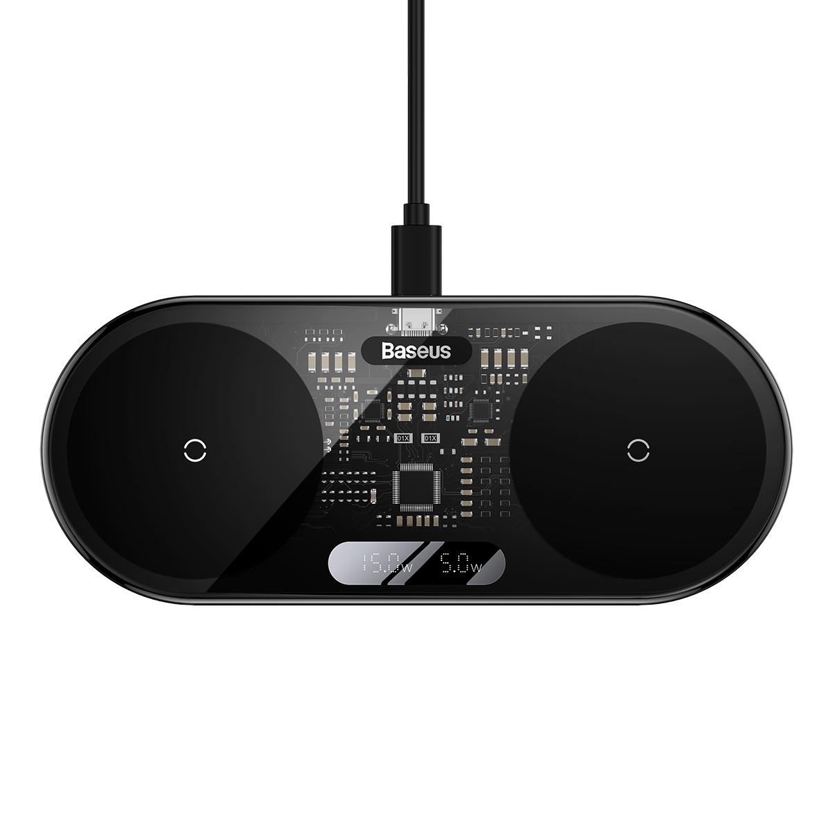 Зарядка беспроводная BASEUS Digital LED Display 2in1 Wireless Charger 20W Black (WXSX010101)