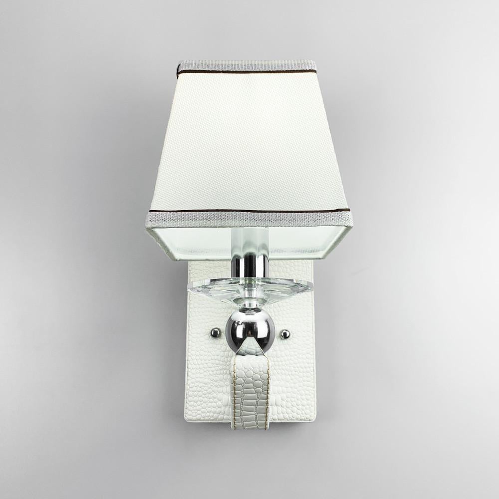 Бра з класичним тканинним абажуром та білою екошкірою (S 1449/1 WT)