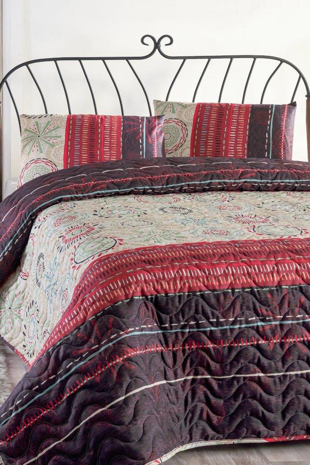 Покрывало стеганное с наволочками Eponj HomeAries murdum 200х220 см Фиолетовый (17175)