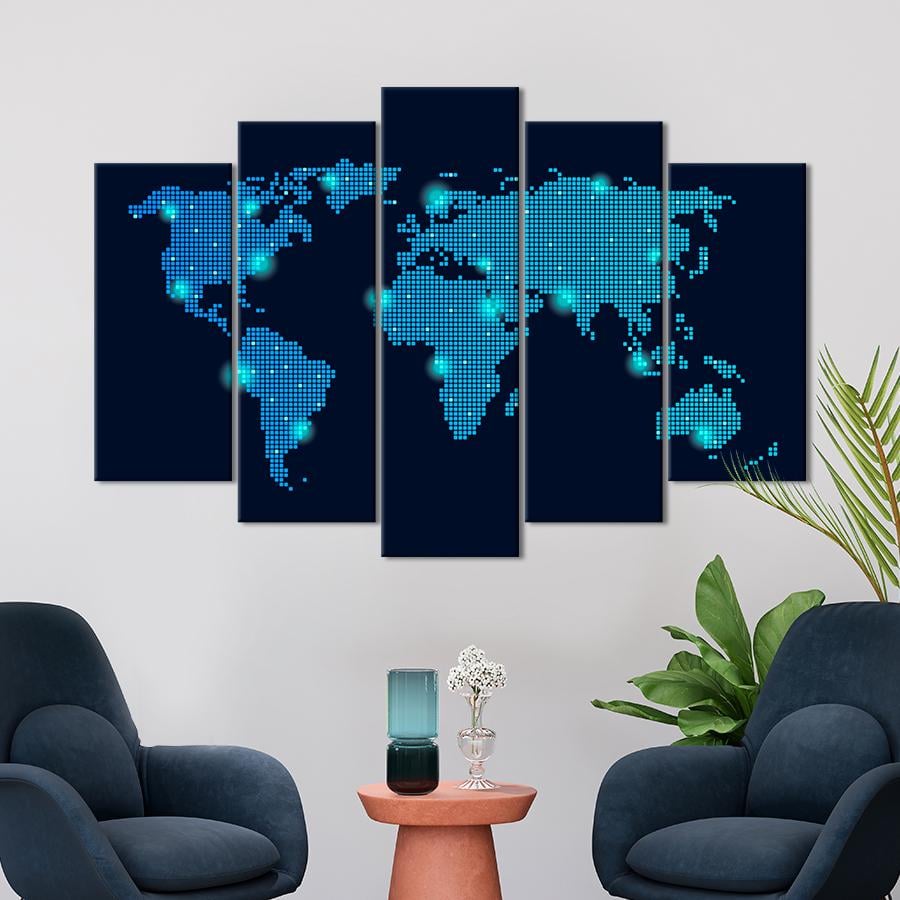 Картина карта Цифровая карта мира на чёрном фоне 112x68 см (A1321-5)
