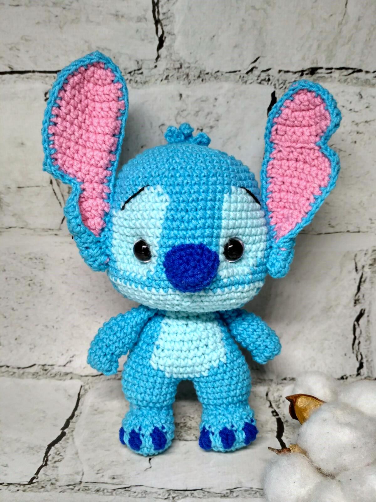 Мягкая игрушка ручной работы вязаная амигуруми Hand Made Стич 15 см Голубой (202-92)