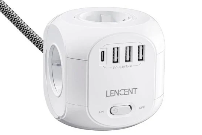 Фильтр разветвитель тройник сетевой Lencent 4EU розетки с выключателем USB-C/3USB-A/кабель плоский штекер 2500W/10A 3 м Белый Фильтр разветвитель тройник сетевой Lencent 4EU розетки с выключателем USB-C/3USB-A/кабель плоский штекер 2500W/10A 3 м Белый