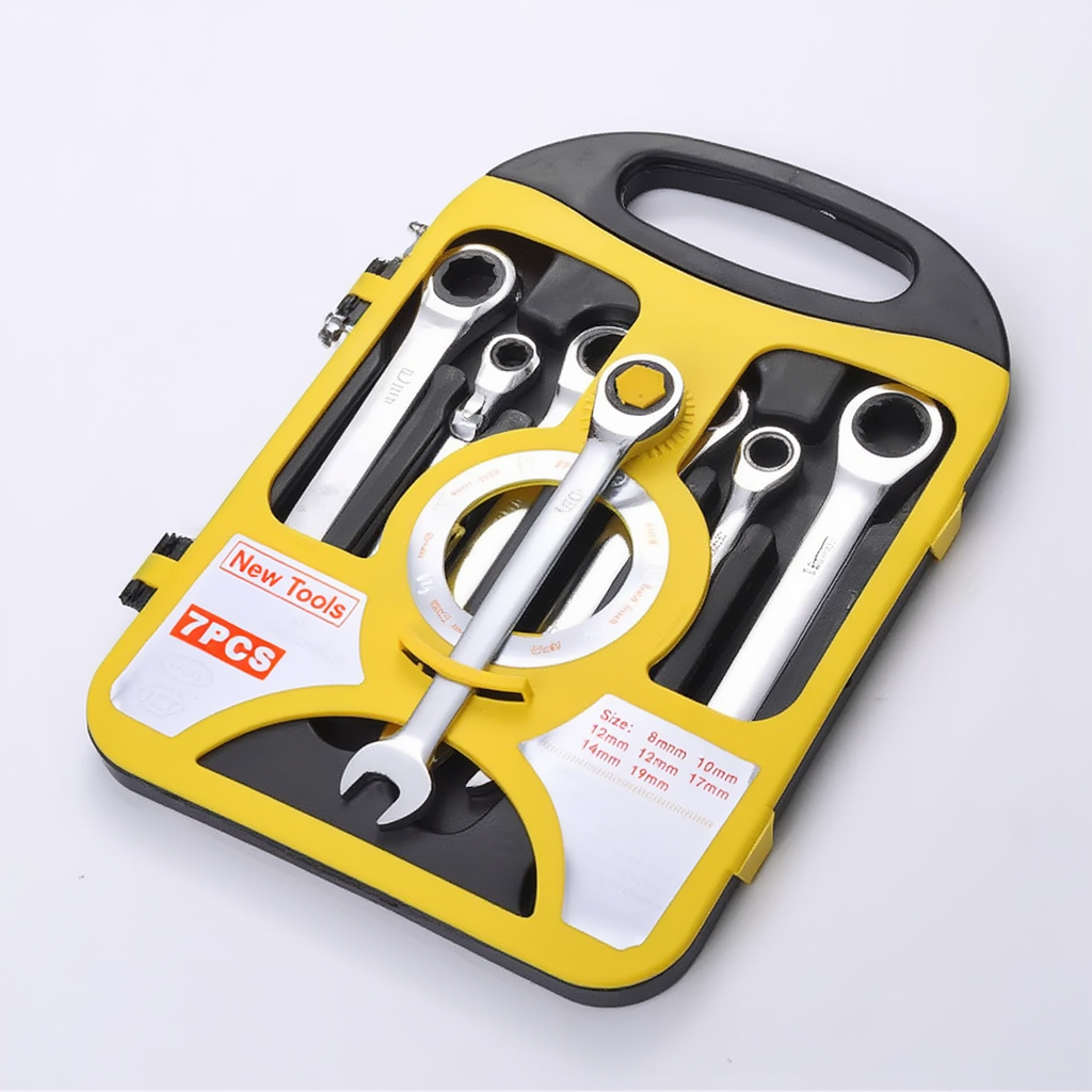 Набор гаечных ключей комбинированные рожково-накидные для ремонта с трещоткой в ​​кейсе 7 шт. 8-19 мм