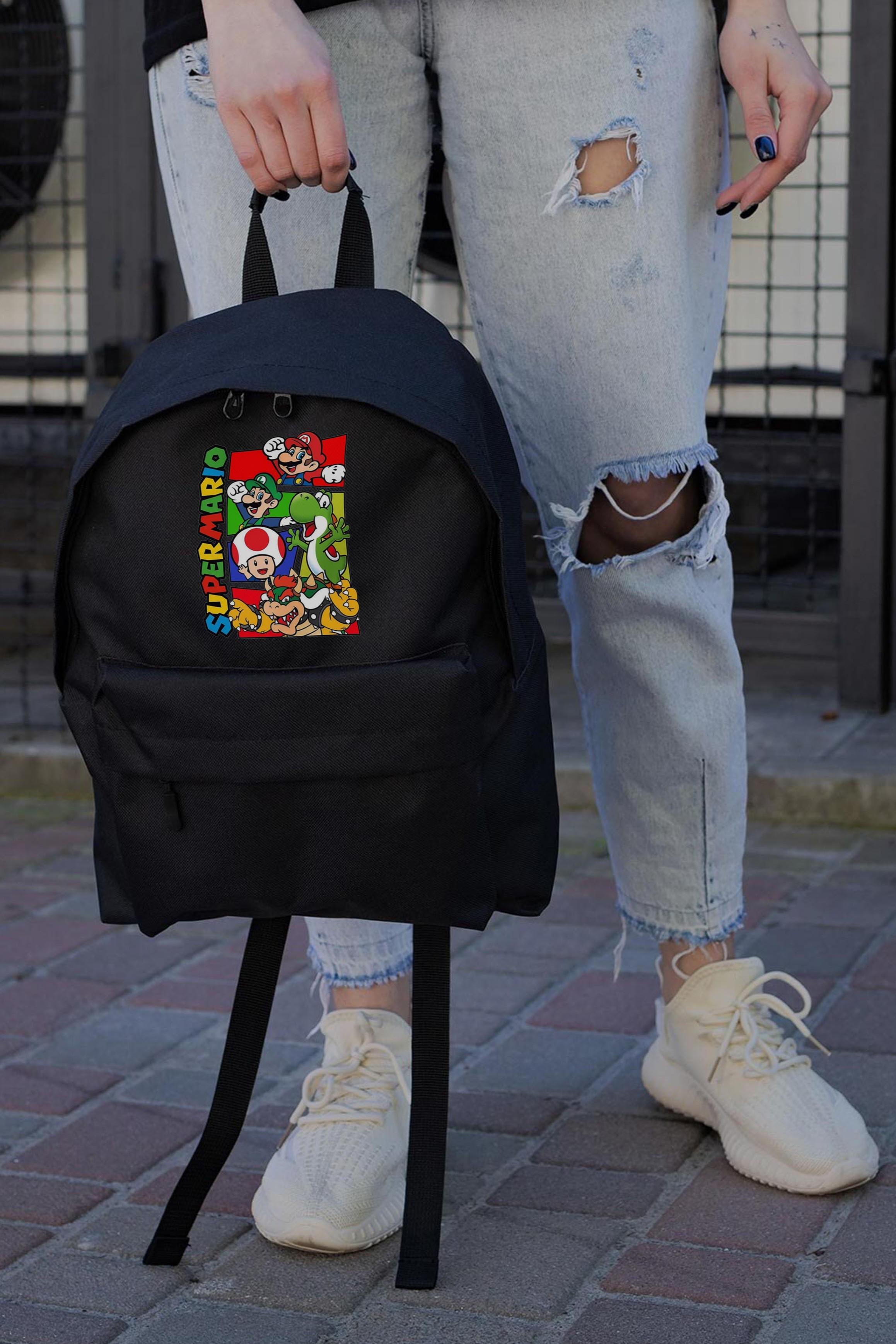 Рюкзак школьный для девочки Without Compact с принтом Супер Марио Black (8055249)