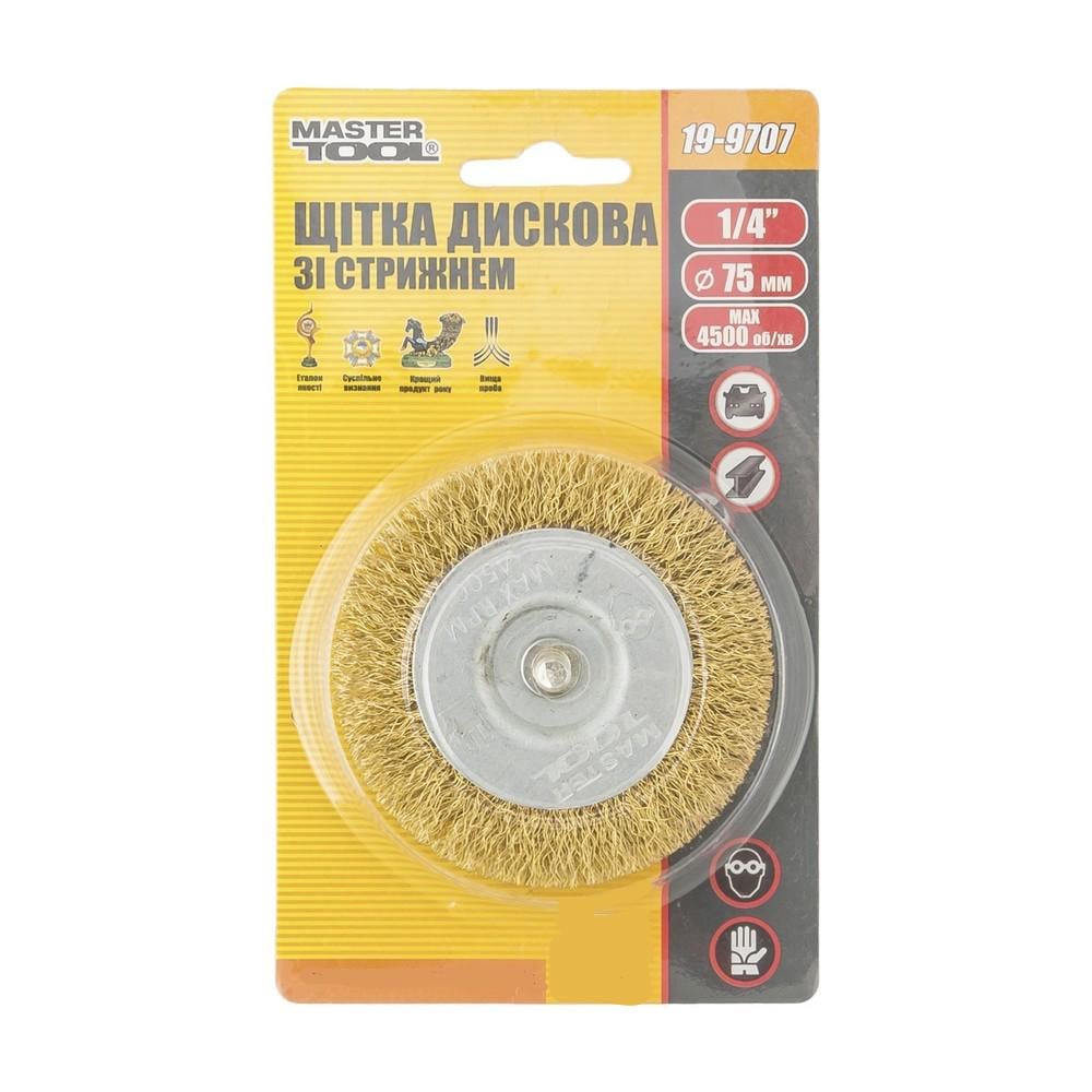 Щітка дискова MasterTool GM із латунованого дроту D 75 мм 1/4" (19-9707)