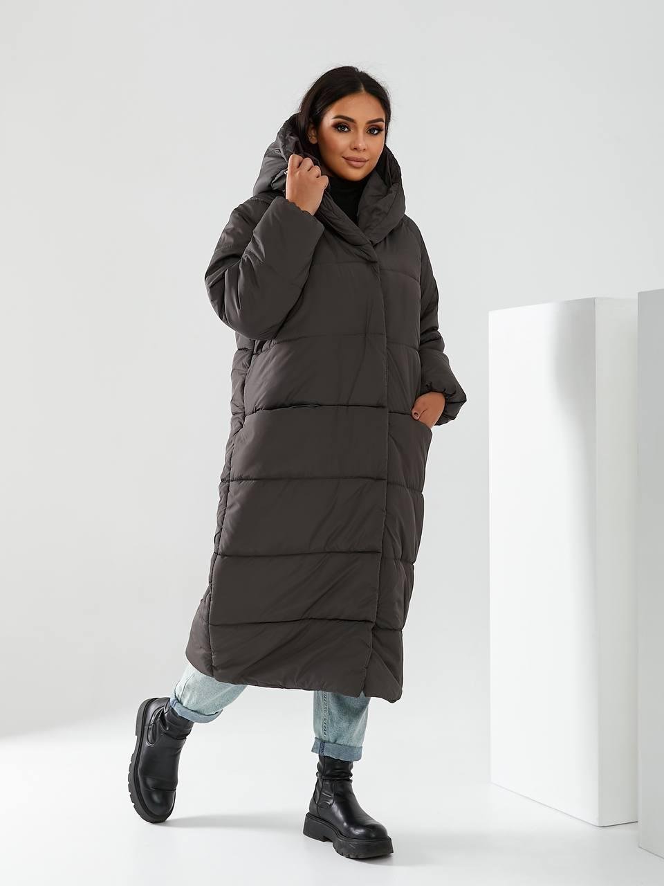 Пальто-пуховик длинное на кнопках Аiza А521 р. 42-44 Фельдграу - фото 5 Пальто-пуховик длинное на кнопках Аiza А521 р. 42-44 Фельдграу - фото 5