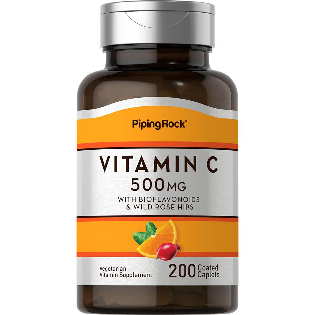 Витамин С Piping Rock Vitamin C-500 mg with Bioflavonoids and Wild Rose Hips 200 Coated Caplets