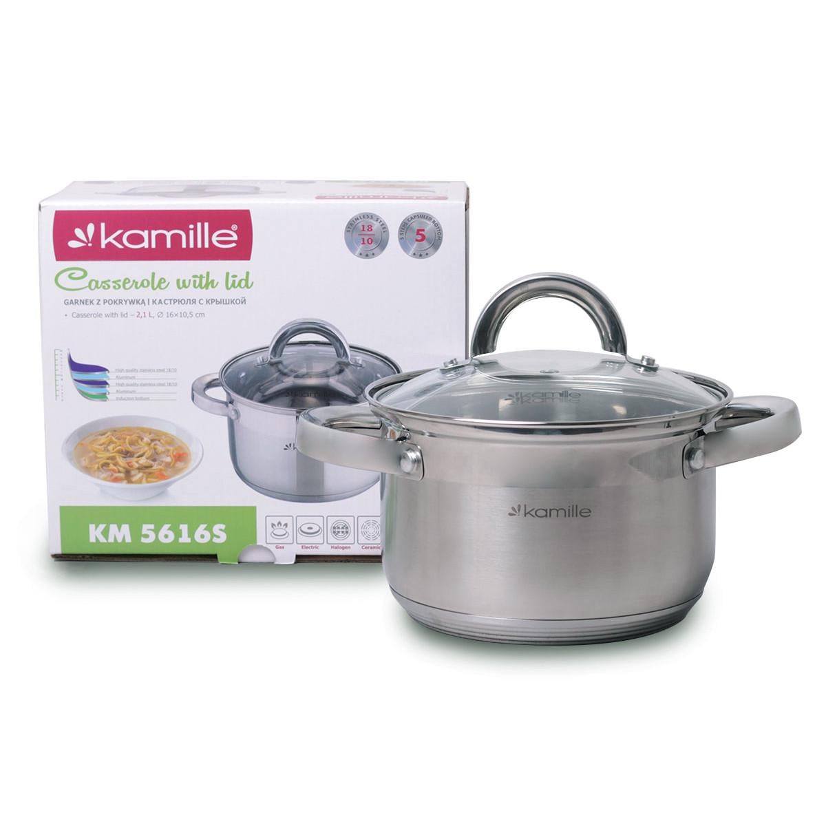Кастрюля с крышкой Kamille KM-5616S из нержавеющей стали и полыми ручками 2,1 л (1883388276)