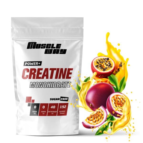 Креатин моногидрат MuscleWay POWER+ 99,9% без сахара Маракуйя 500 г на 100 порций (21-125-cre-mw-rs500.m)