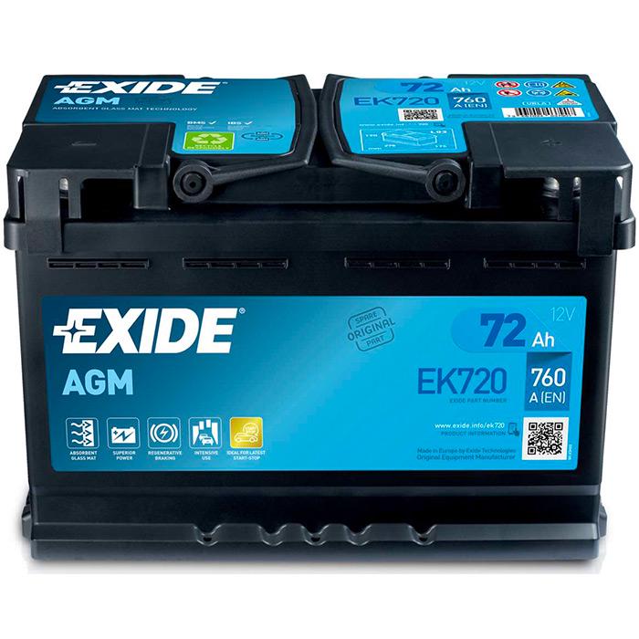 Аккумулятор автомобильный EXIDE START-STOP AGM 6СТ-72Ah АзЕ 760 EN EK720 (154096)