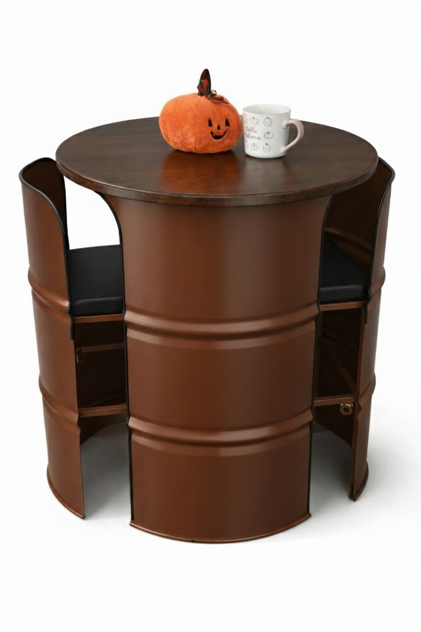 Барный стол из металлической бочки лофт с 2 стульями с нанесением вашего логотипа Коричневый (32398209)