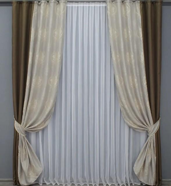 Шторы в гостиную лен/блекаут 1,5х2,7 м 2 шт. Коричневый/Бежевый (014дк/277-677ш) Шторы в гостиную лен/блекаут 1,5х2,7 м 2 шт. Коричневый/Бежевый (014дк/277-677ш)