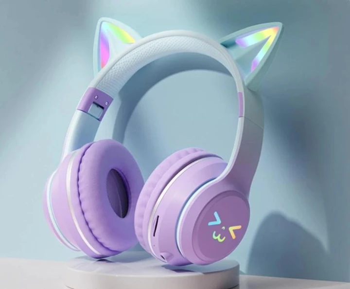 Наушники Bluetooth Catear с подсветкой и кошачьими ушками Purple (2398561840)