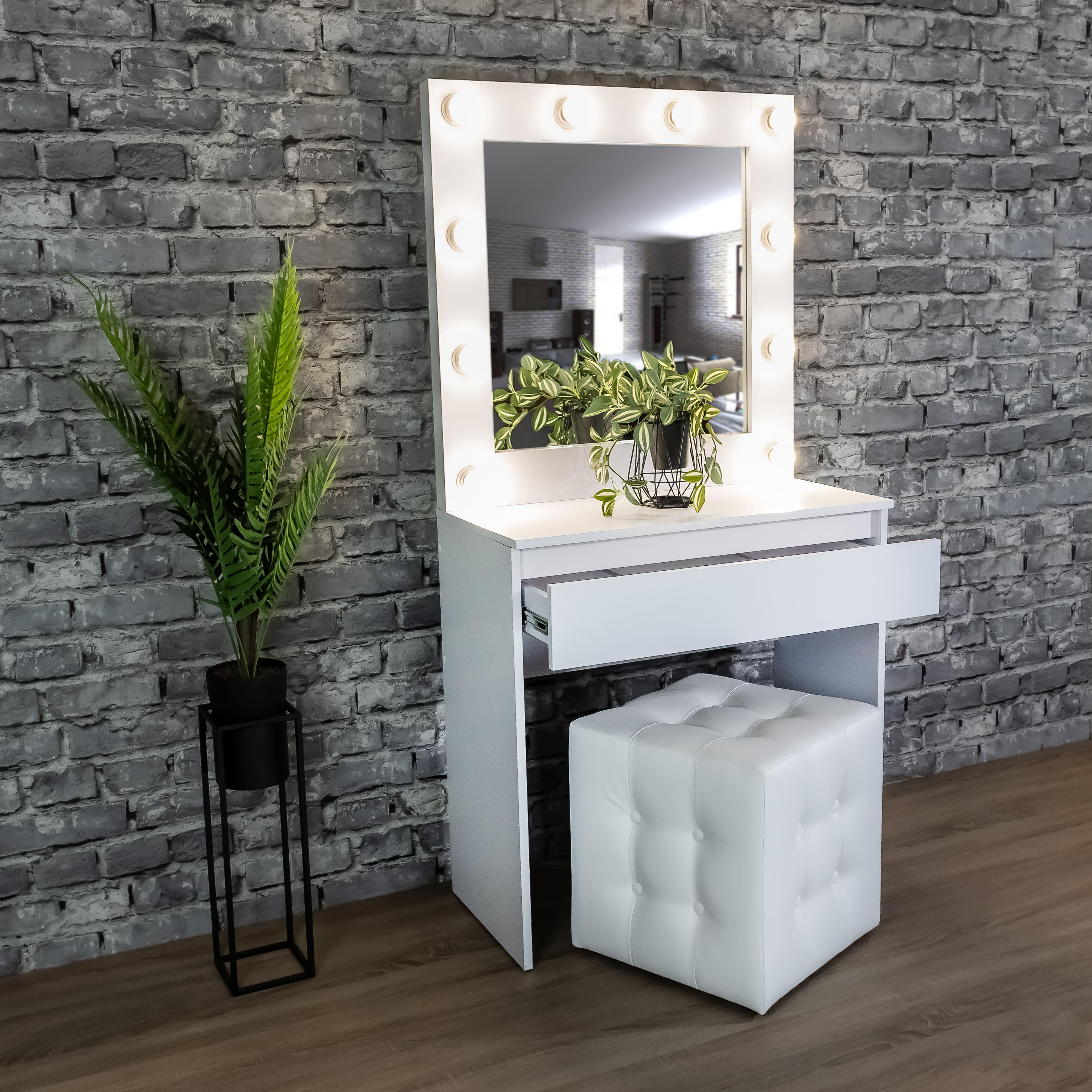 Стіл макіяжний з Led лампами та шухлядою 160х80х40 см Білий (01/1) - фото 4