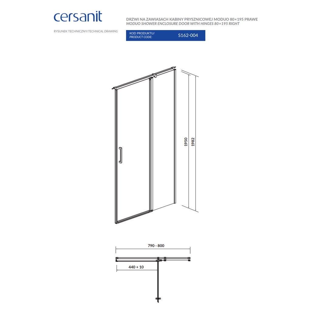 Душові двері у нішу Cersanit Moduo R S162-004 80x195 см профиль Хром (174466) - фото 2