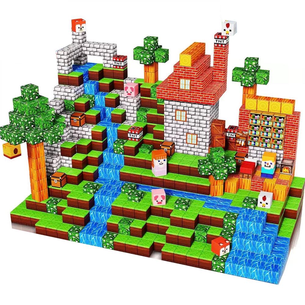 Конструктор детский магнитный Minecraft My Wull Деревня возле каскада ручьев блоки 150 дет. (арт EPC14850M)