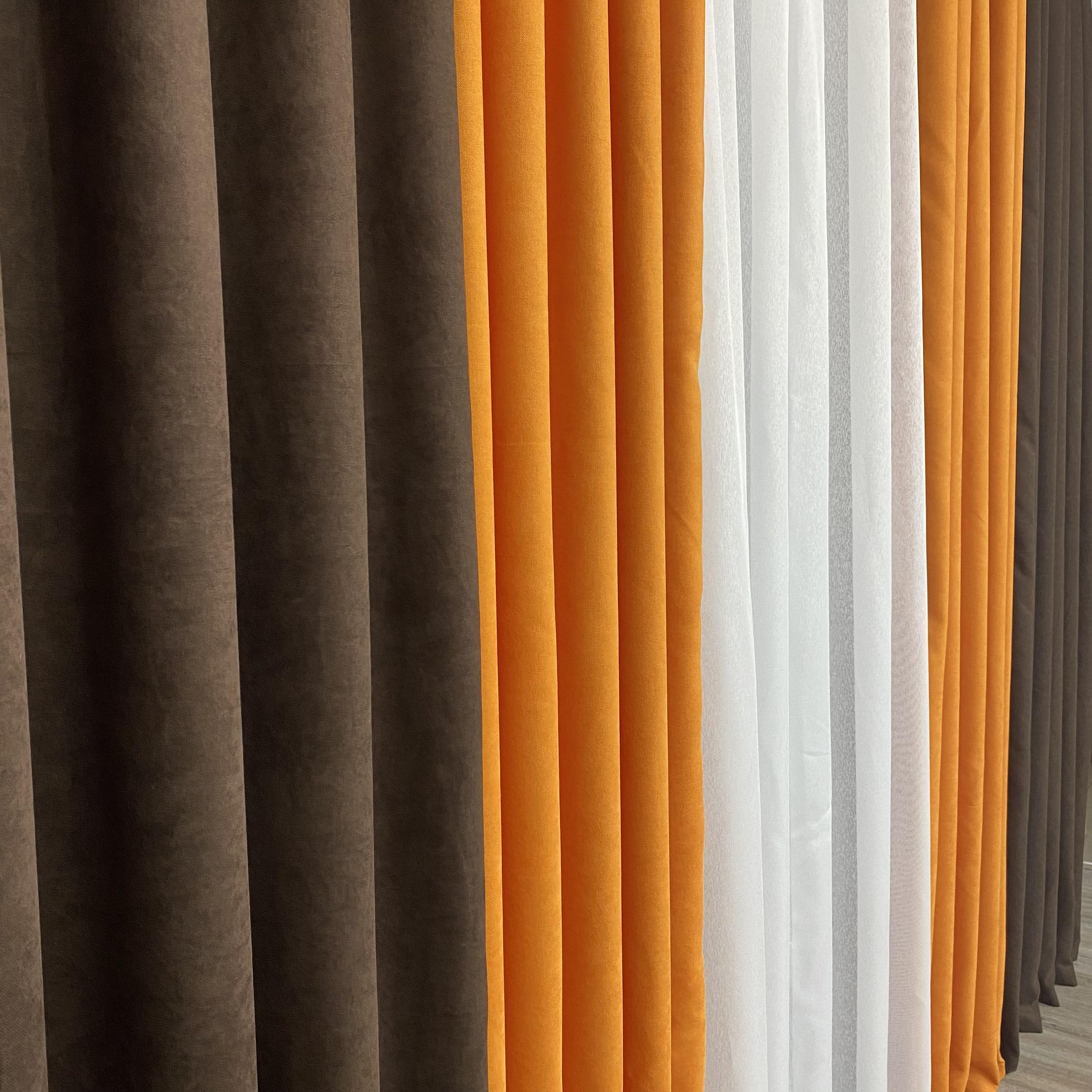 Шторы микровелюр TG Home Дуэт №450 1,50х2,70 м Шоколадно-оранжевый (450-217/207) - фото 7