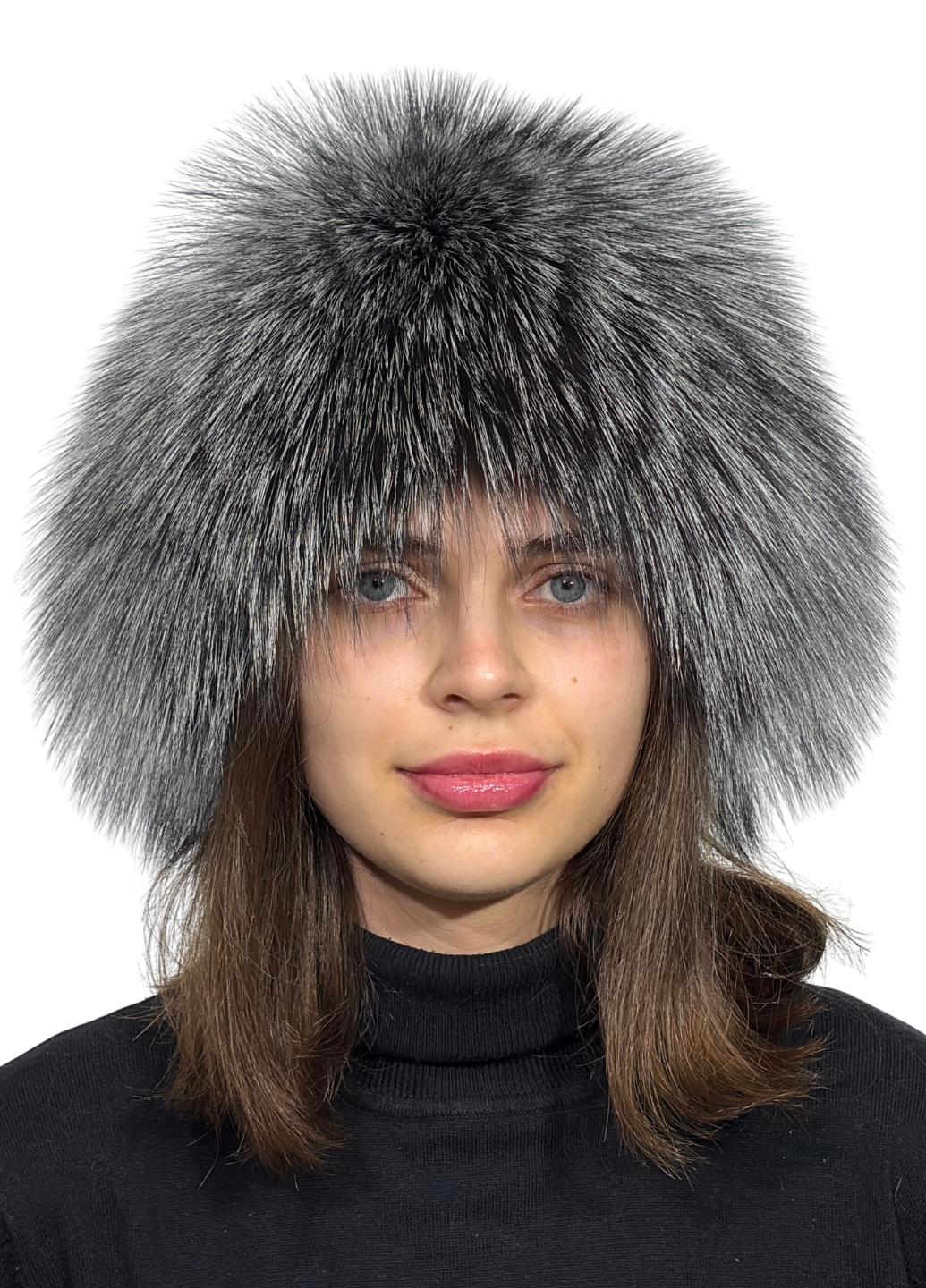 Женская шапка Меховой стиль Снопик из натурального меха чернобурки XL-XXL Натуральная чернобурка (403