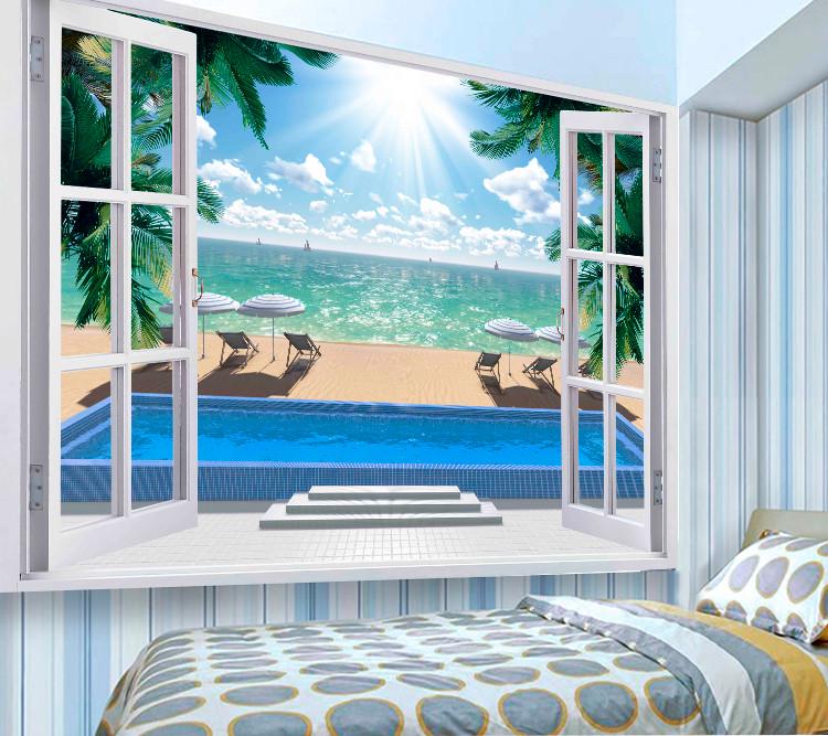 Фотошпалери флізелінові для спальні/зали/кухні миючі Вид з вікна на море