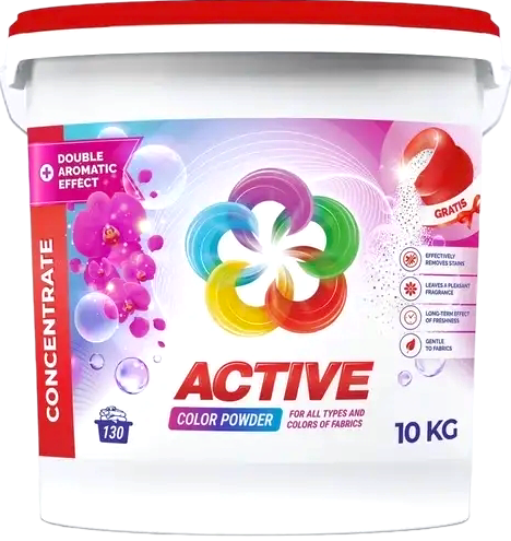 Стиральный порошок ACTIVE Color Powder ведро 10 кг 130 циклов стирки (13676)