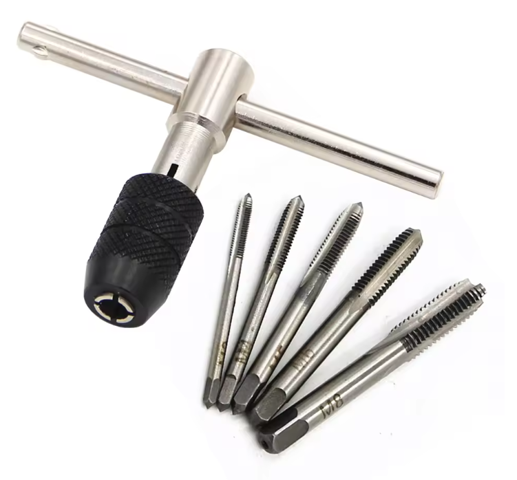 Вороток Т-подібний тримач цанговий з набором мітчиків М3-М8 HSS-сталь (da3ec5d8) Вороток Т-подібний тримач цанговий з набором мітчиків М3-М8 HSS-сталь (da3ec5d8)