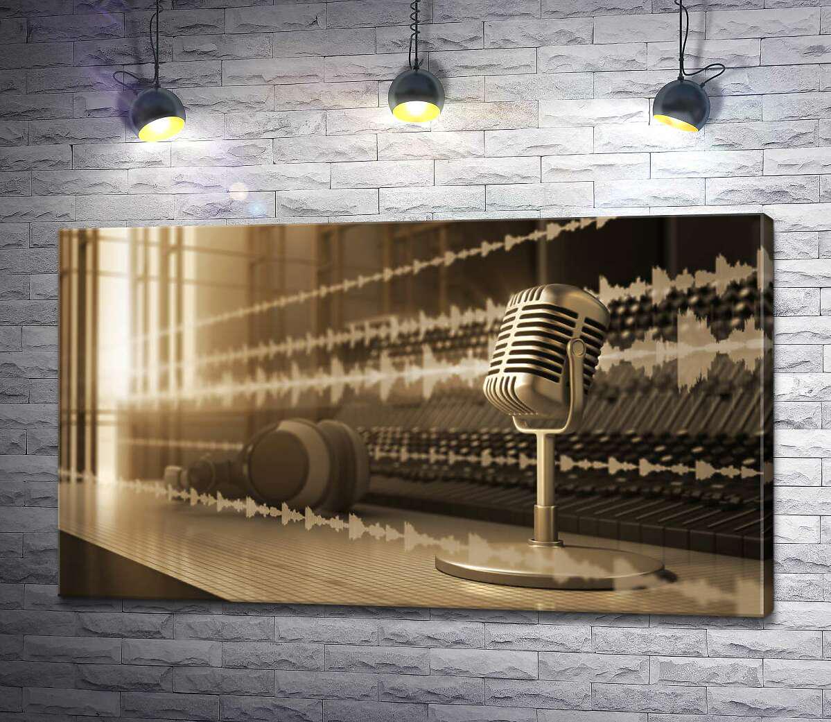 Картина ArtPoster Строки записи голоса проходят мимо микрофона в студии 130x76 см Модуль №1 (001159)