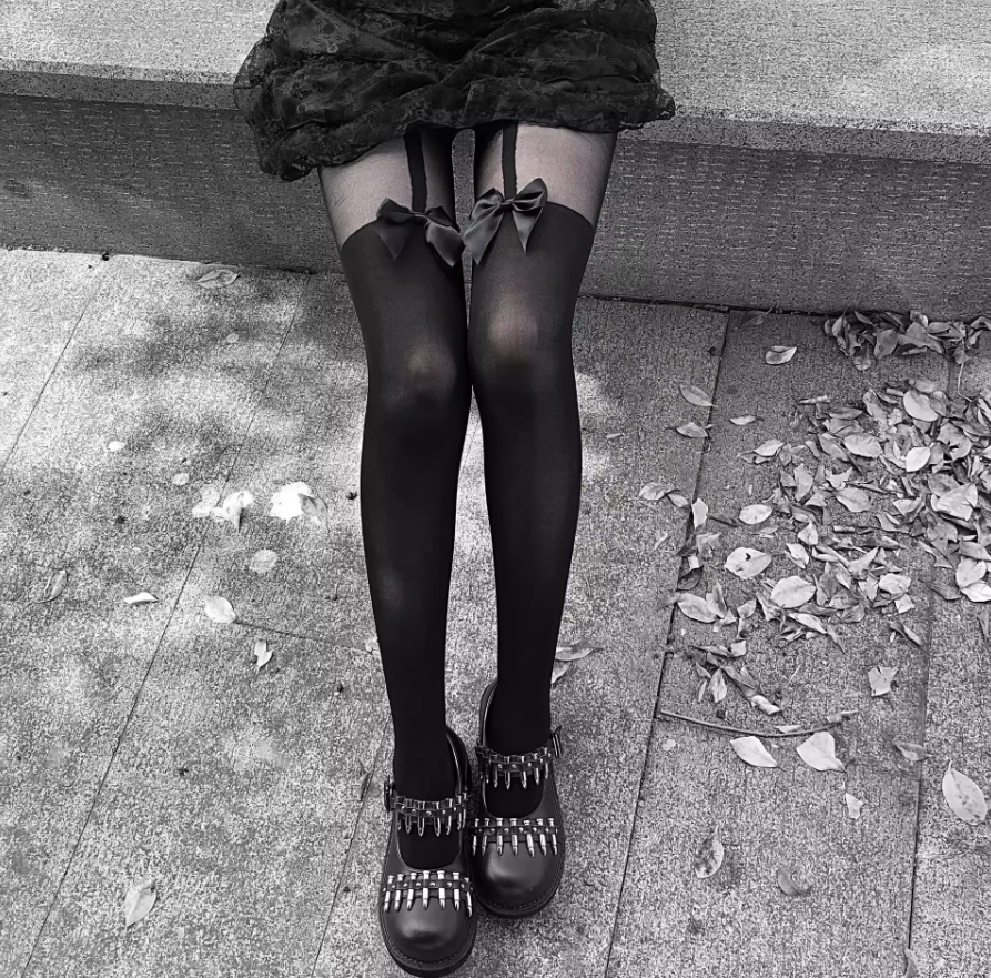 Колготки імітація панчох з бантами one size Чорний (21-49-1368)