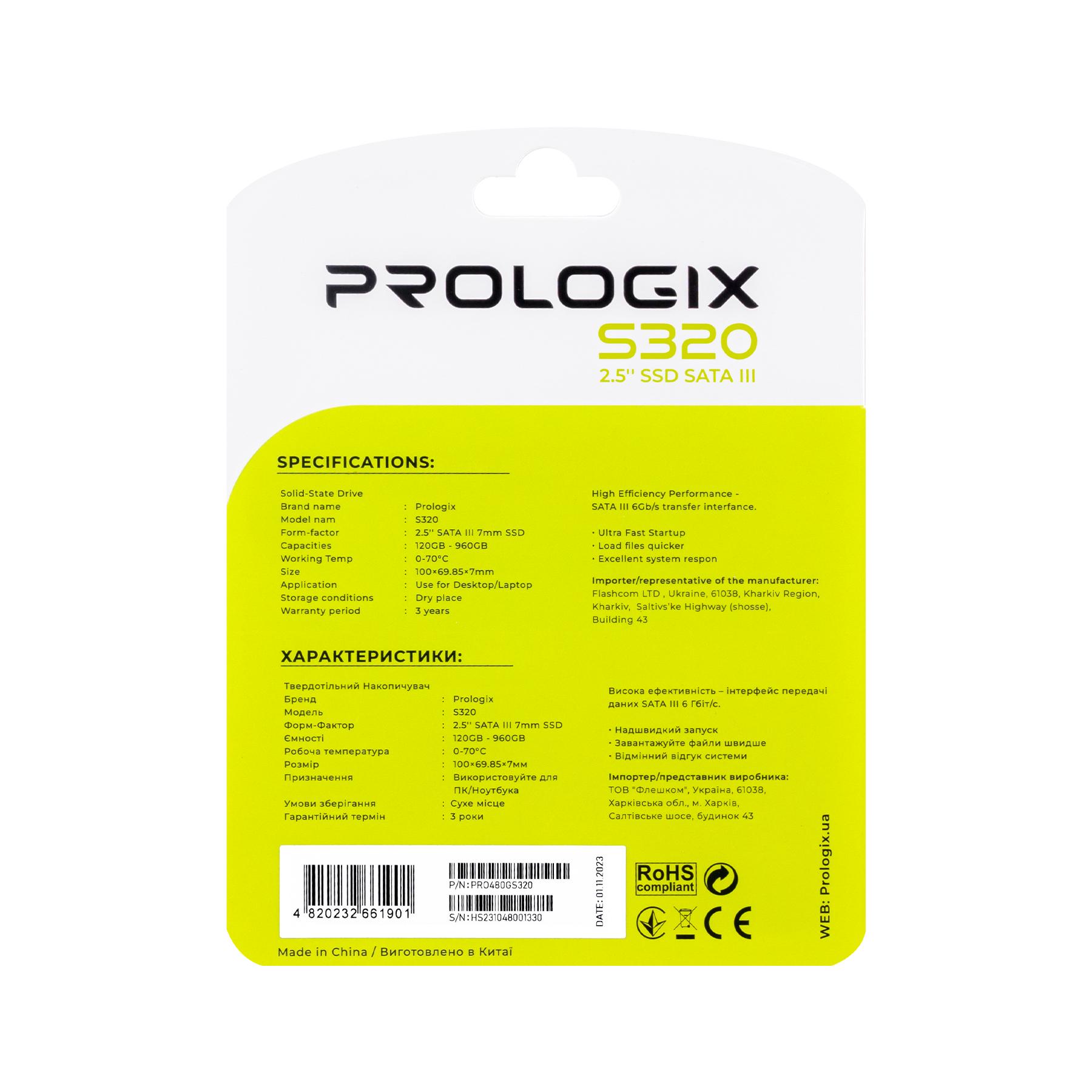 SSD-диск PrologiX S320 480 Гб 2,5" SATAIII 3D TLC NAND (PRO480GS320) - фото 5