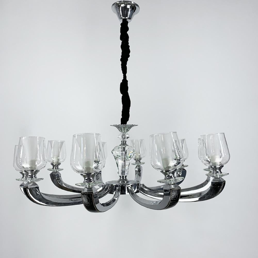 Люстра на 10 двойных плафонов с элементами черной экокожи Черный/Хром (S865/10 BK) Люстра на 10 двойных плафонов с элементами черной экокожи Черный/Хром (S865/10 BK)