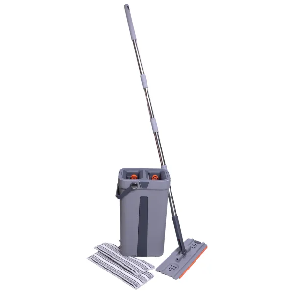 Комплект для уборки швабра плоская и ведро с 2 отсеками с отжимом Серый (HP-35015-20)
