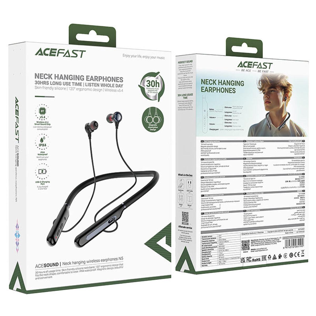 Навушники бездротові ACEFAST N5 neck hanging wireless earphones BT5.4 200 mAh Black (6974316284192) - фото 5 Навушники бездротові ACEFAST N5 neck hanging wireless earphones BT5.4 200 mAh Black (6974316284192) - фото 5