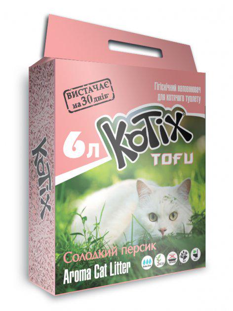 Наполнитель для кошачьего туалета Kotix Tofu с ароматом сладкого персика 6 л