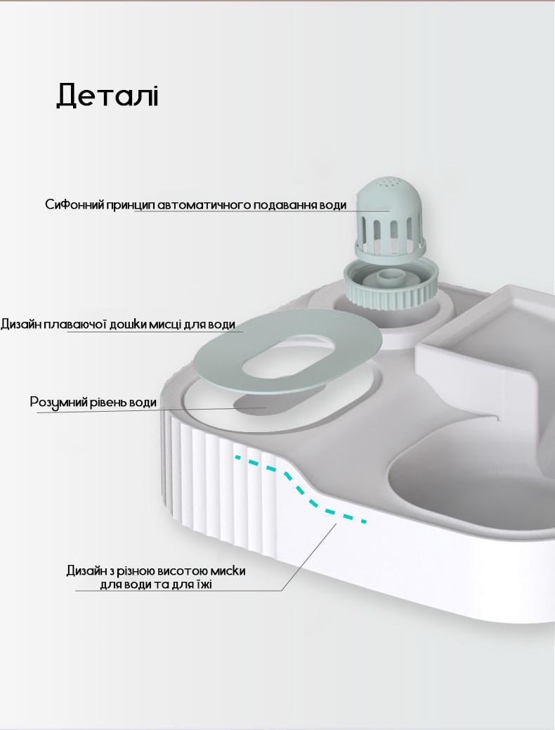 Кормушка автоматическая для кошек и собак AMEIFU с поилкой Белый (1451567594) - фото 9