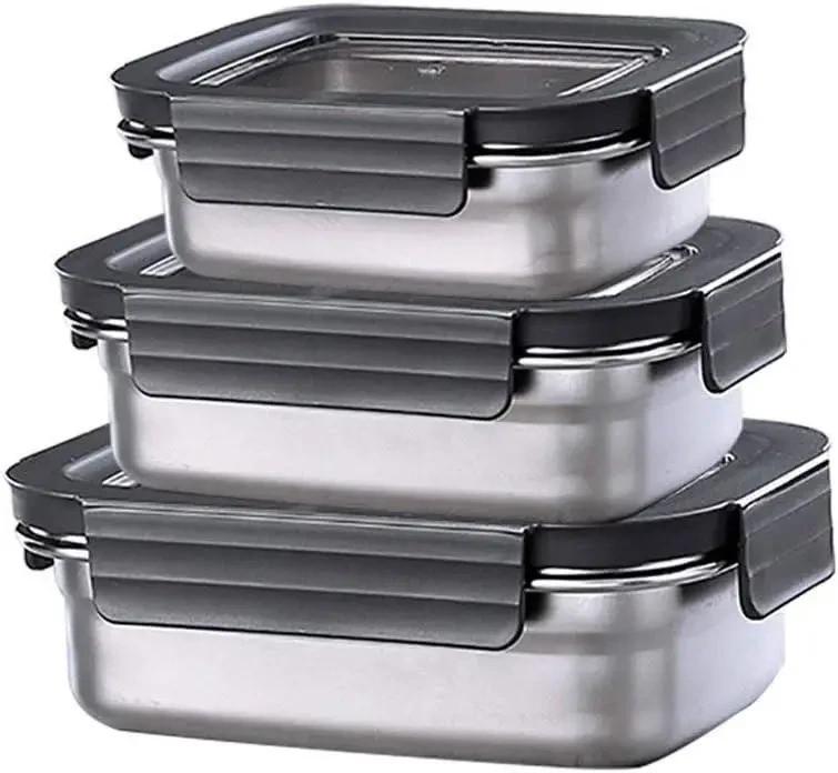 Набор контейнеров для еды RIAS Steel с крышками 300-600-1200 мл Black (3_08375)