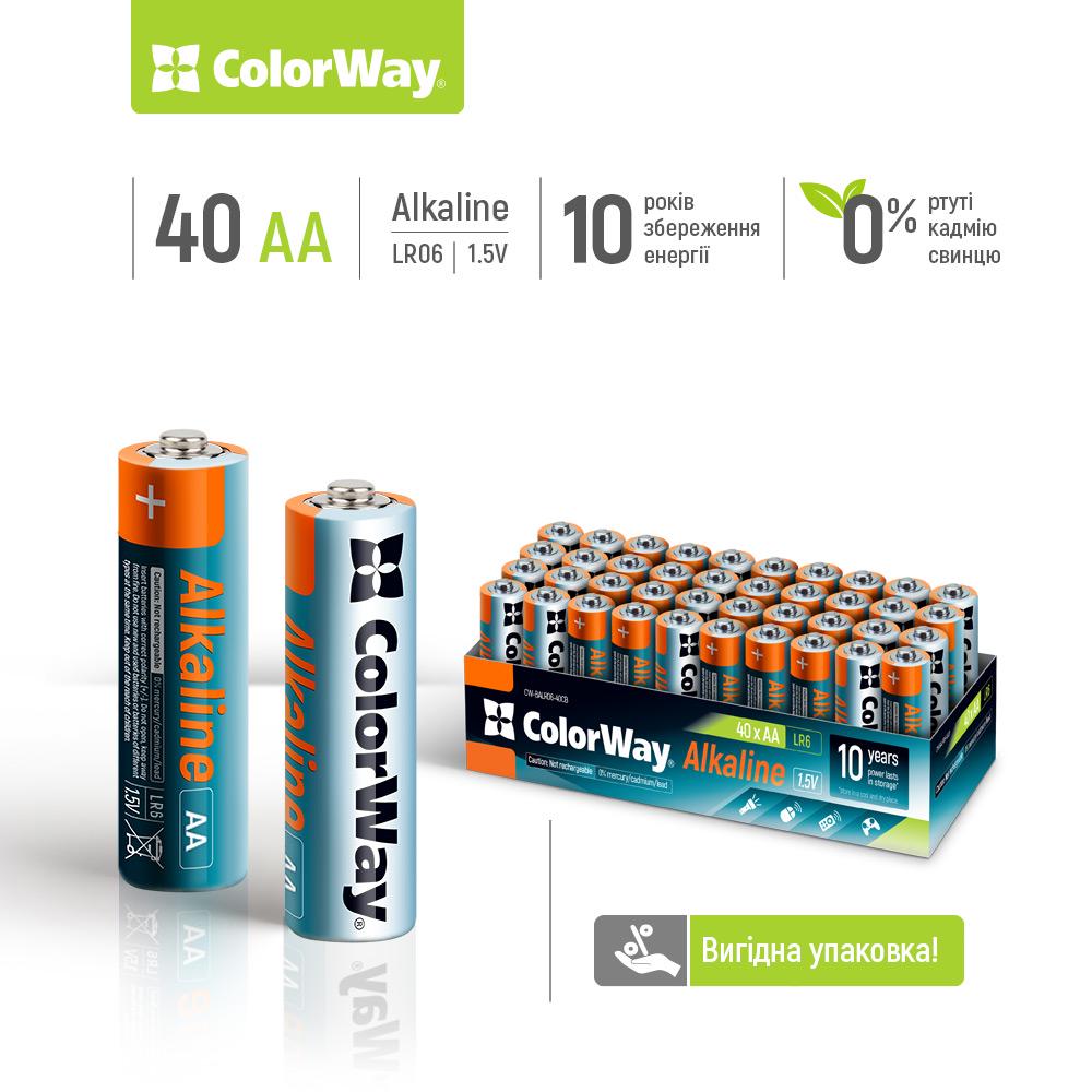 Батарейки СolorWay Alkaline Power лужні AA кольоровий ящик 40 шт. (CW-BALR06-40CB) - фото 2