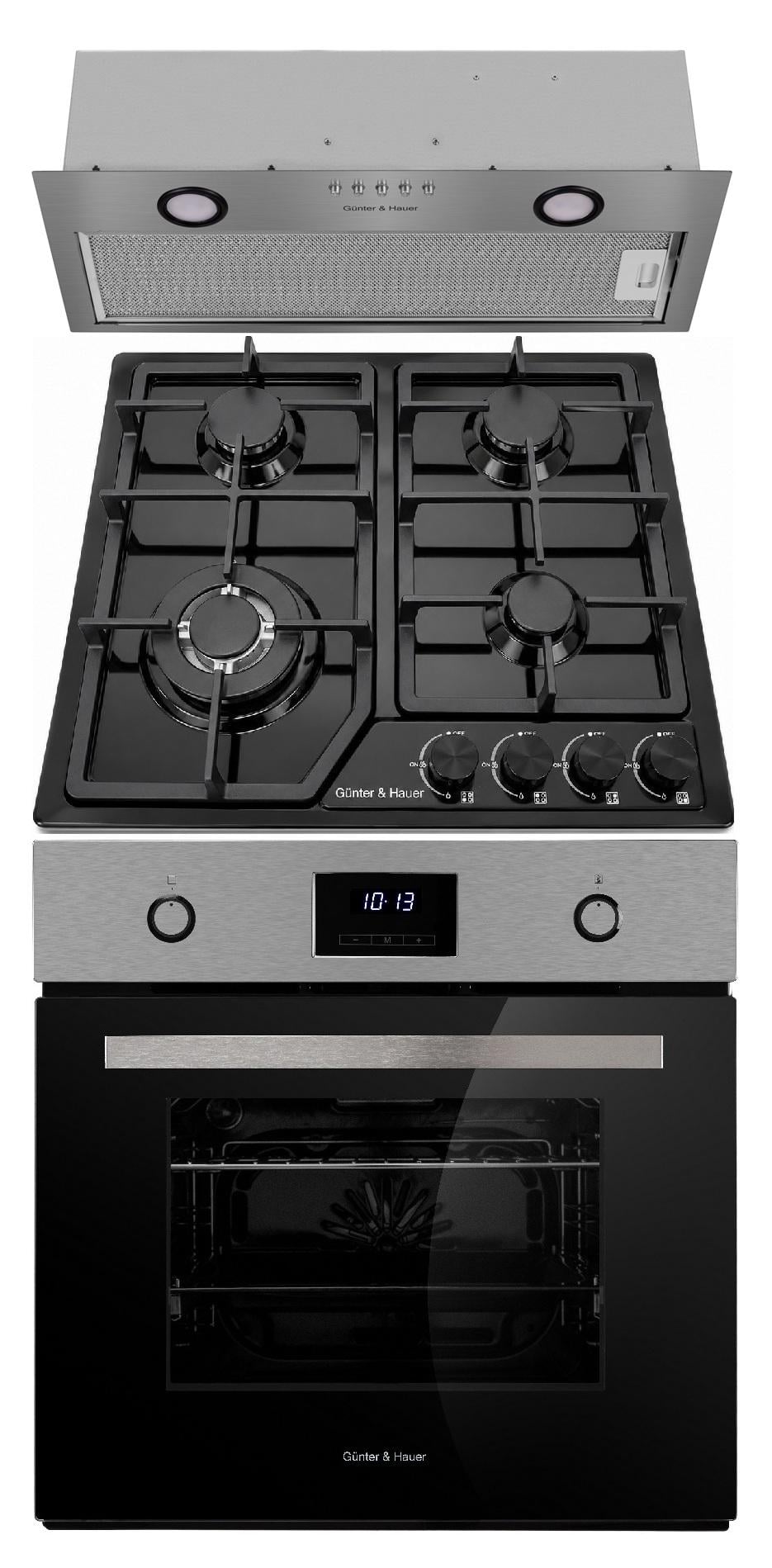 Шкаф духовой Gunter&Hauer EOM 857 BTEL/Варочная поверхность газовая Gunter&Hauer GH 609 B/Вытяжка ATALA 60 IX