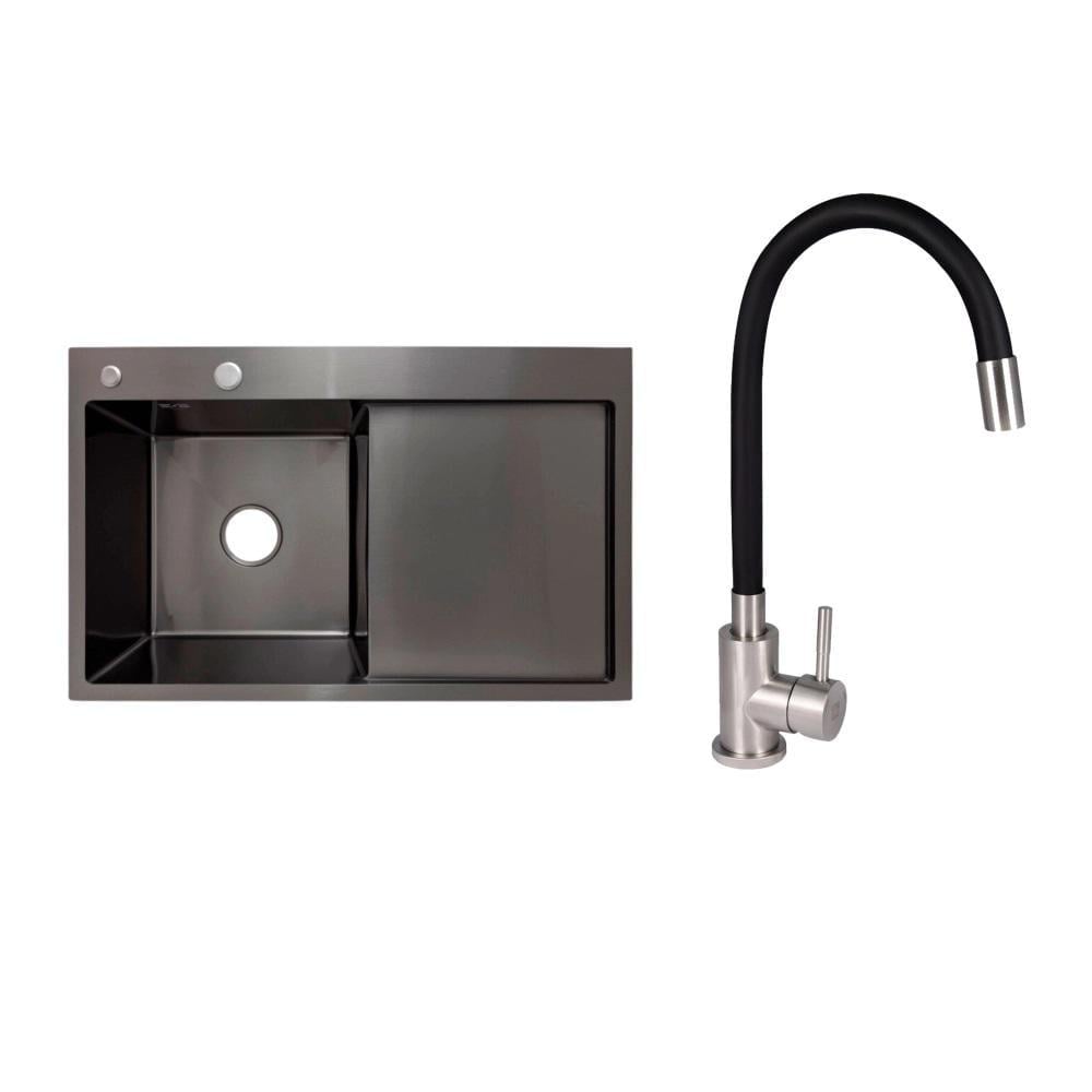 Мийка крило справа Lidz 7849 Brushed PVD/змішувач гнучкий Lidz Black